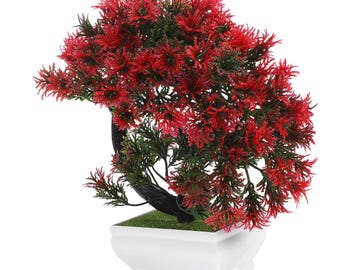 Artificial Juniper Bonsai Tree – Faux Desk Plant with Pot