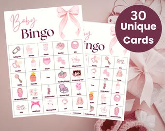 Pink Baby Girl Bingo Game Bundle, 30 Unique Bingo Cards, Calling Cards & Tokens, Printable Baby Shower Game, Instant Download PDF