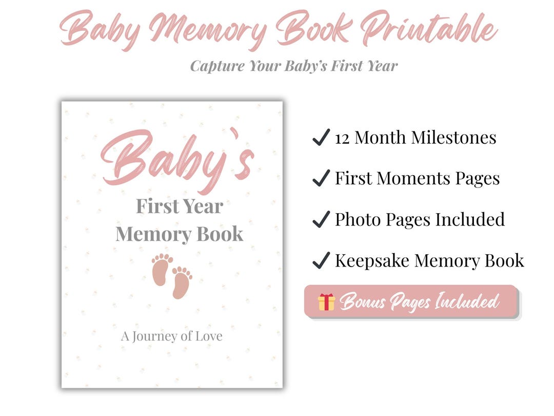Baby Memory Book Printable | First Year Milestones, Moments Journal ...