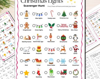 Christmas Lights Scavenger Hunt, Printable Scavenger Hunt, Christmas Lights Game, Christmas Activity for Kids Family, Winter Activity