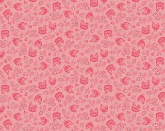 Farmer's Daughter Coral Hens & Chicks  By Lori Holt~Riley Blake Designs ~Half Yard Cuts