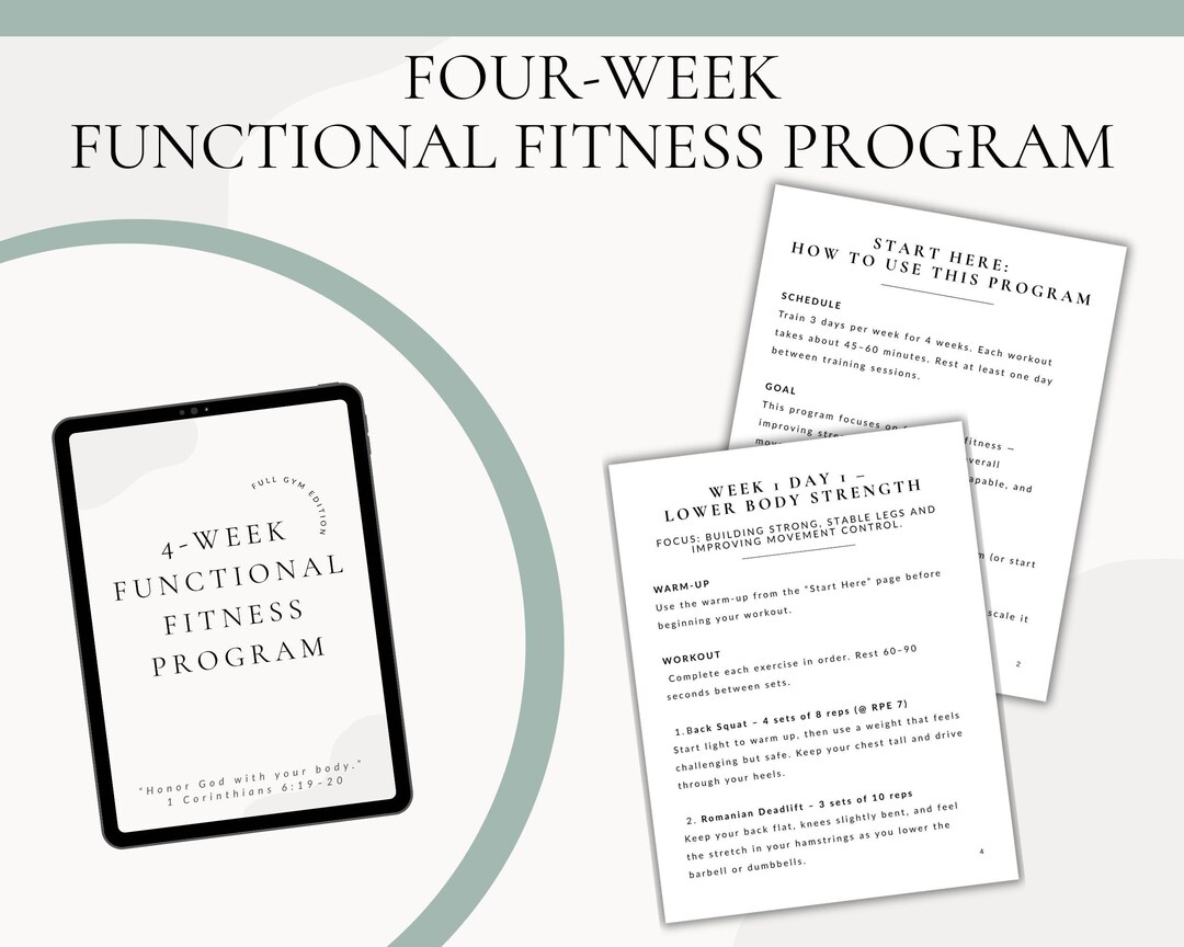 4 Week Functional Fitness Program Full Gym Edition Printable Workout ...