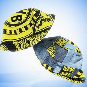 Handmade Reversible Bucket Hat: Football Scarf & Denim, sizes XS-L