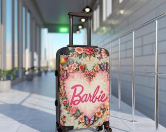 Barbie-koffer met hart en bloemen | Pink Butterfly-reisbagage voor kinderen