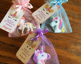 Unicorn 12 party favor tags gift tag with unicorn charm and silk ribbon