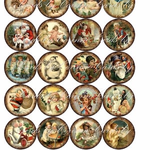 Christmas 20  vintage inspired pictures round 2&quot; stickers glossy cut ready to use