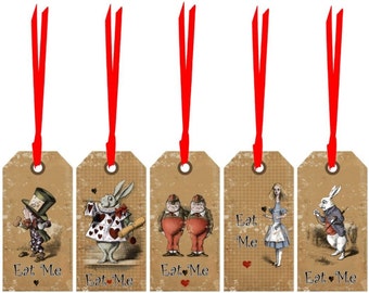 Alice in Wonderland 20 eat me, drink me  party tags decoration