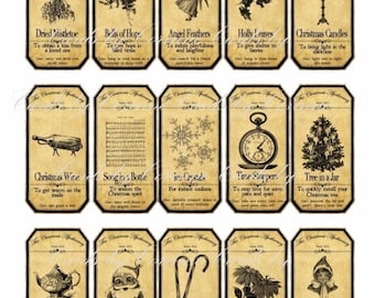 Christmas 15 vintage inspired apothecary bottle labels stickers glossy laminated cut and ready to use