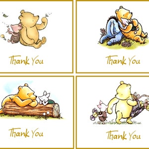 Classic Winnie the Pooh 8 Thank you notes baby shower, baby birthday with envelopes and 1.5&quot; stickers