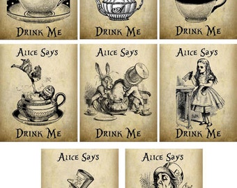 Alice in Wonderland mad hatter tea bag envelope tea party set of 8