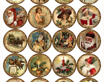 Christmas 20 vintage inspired pictures 2&quot; round glossy cut and ready to use
