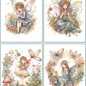 8 Girl Fairy Fairies Vintage Victorian Fantasy fold out note card with envelopes and organza bag