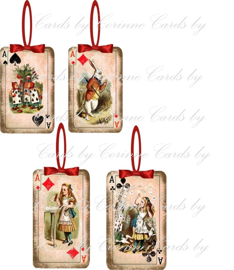 Alice in Wonderland Playing Card Christmas Ornaments Set of 8 Etsy