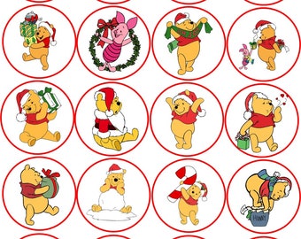 20 Winnie the Pooh Christmas 2&quot; round stickers glossy laminated peel and stick scrapbooking