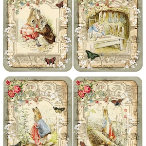 Beatrix Potter Peter Rabbit stationery set A of 6 with ivory envelopes and organza bag