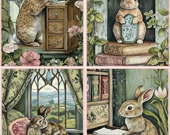 8 assorted Bunny Rabbit Vintage shabby chic glossy folded note card pink envelopes