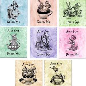 Alice in Wonderland pastel set of 8 tea bag envelopes party favor