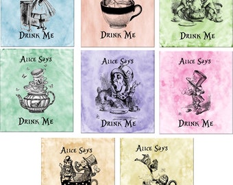 Alice in Wonderland pastel set of 8 tea bag envelopes party favor