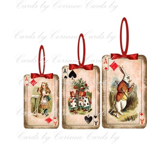 Alice in Wonderland playing card Christmas ornaments set of 8