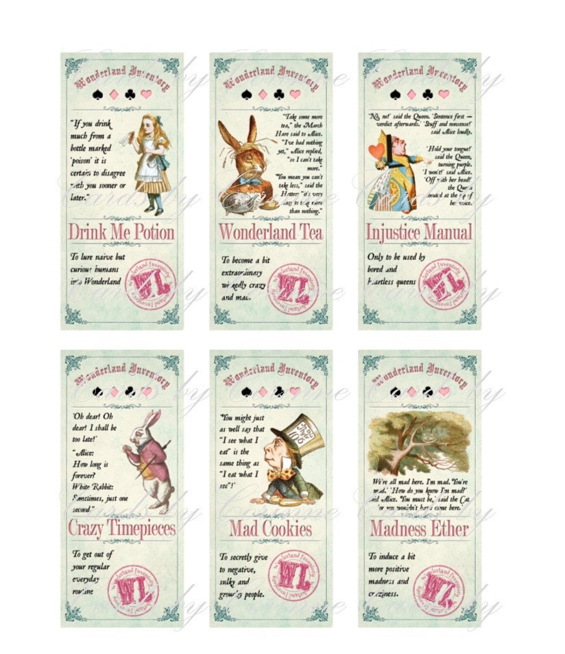 Alice in Wonderland 6 Labels Stickers Party Decoration Glossy - Etsy