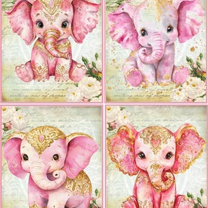 8 Pink Elephant Whimsical Fantasy Glossy Blank fold out note card with envelopes and organza bag