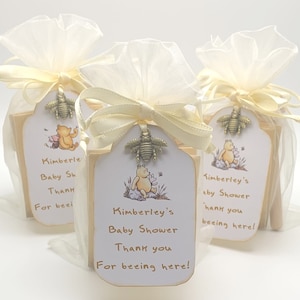 6 Winnie the Pooh Baby Shower personalized party favors with organza bag 1 tea bag envelope and dipper