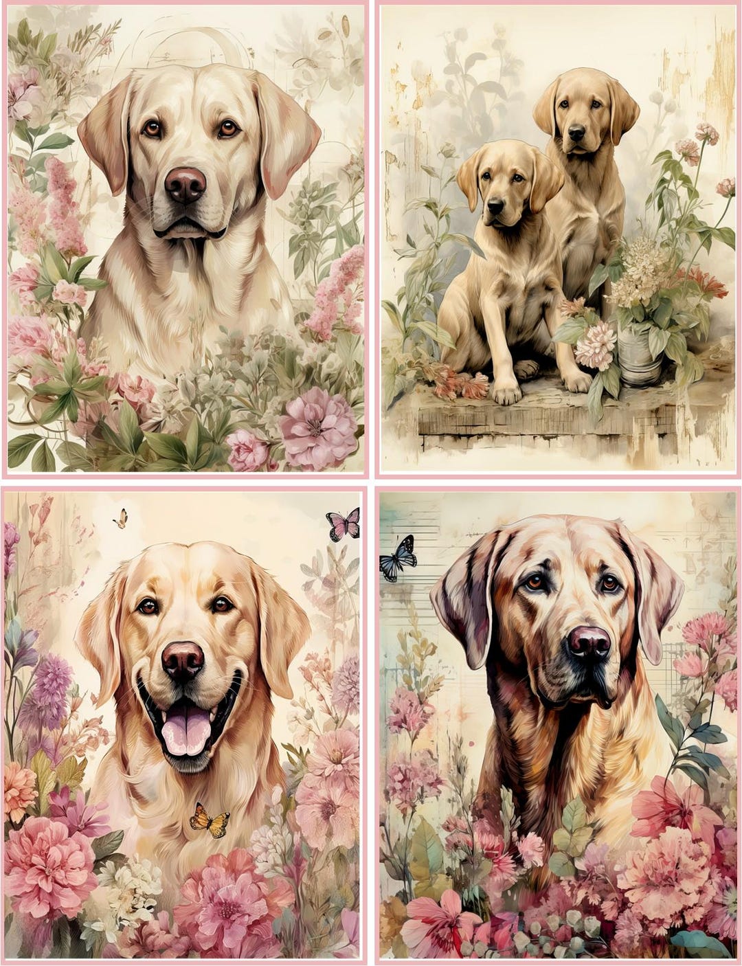 8 Labrador Retriever Shabby Chic Glossy Blank Fold Out Note Card With ...