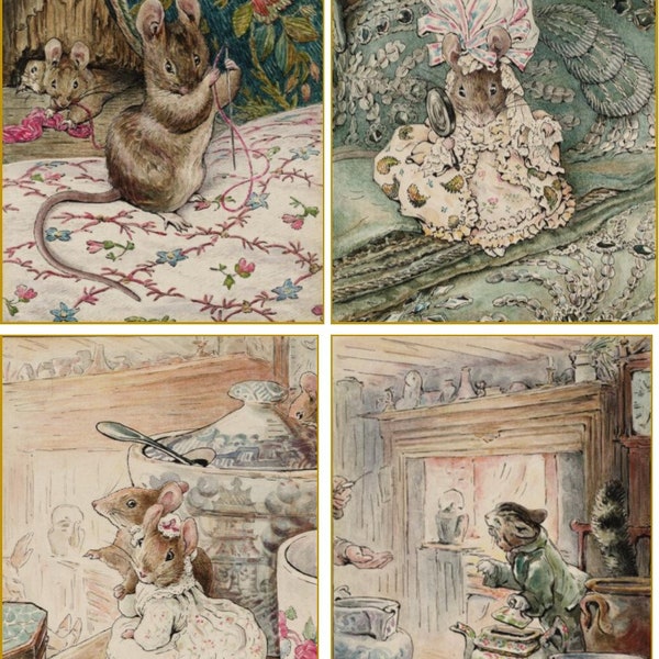 Beatrix Potter illustrations from Tailor of Gloucester stationery set of 8 with envelopes and organza bag