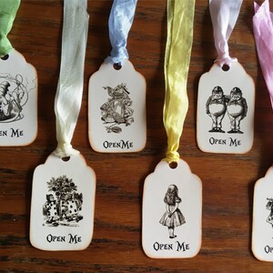 Alice in Wonderland Eat Me, Drink Me, Take Me, Open Me 12 party tags vintage inspired ribbon image 5