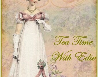 Jane Austen 8 tea party invitations with satin ribbon and ivory envelopes