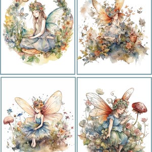 8 Girl Fairy Fairies Vintage Victorian Fantasy blank fold out note card with envelopes and organza bag