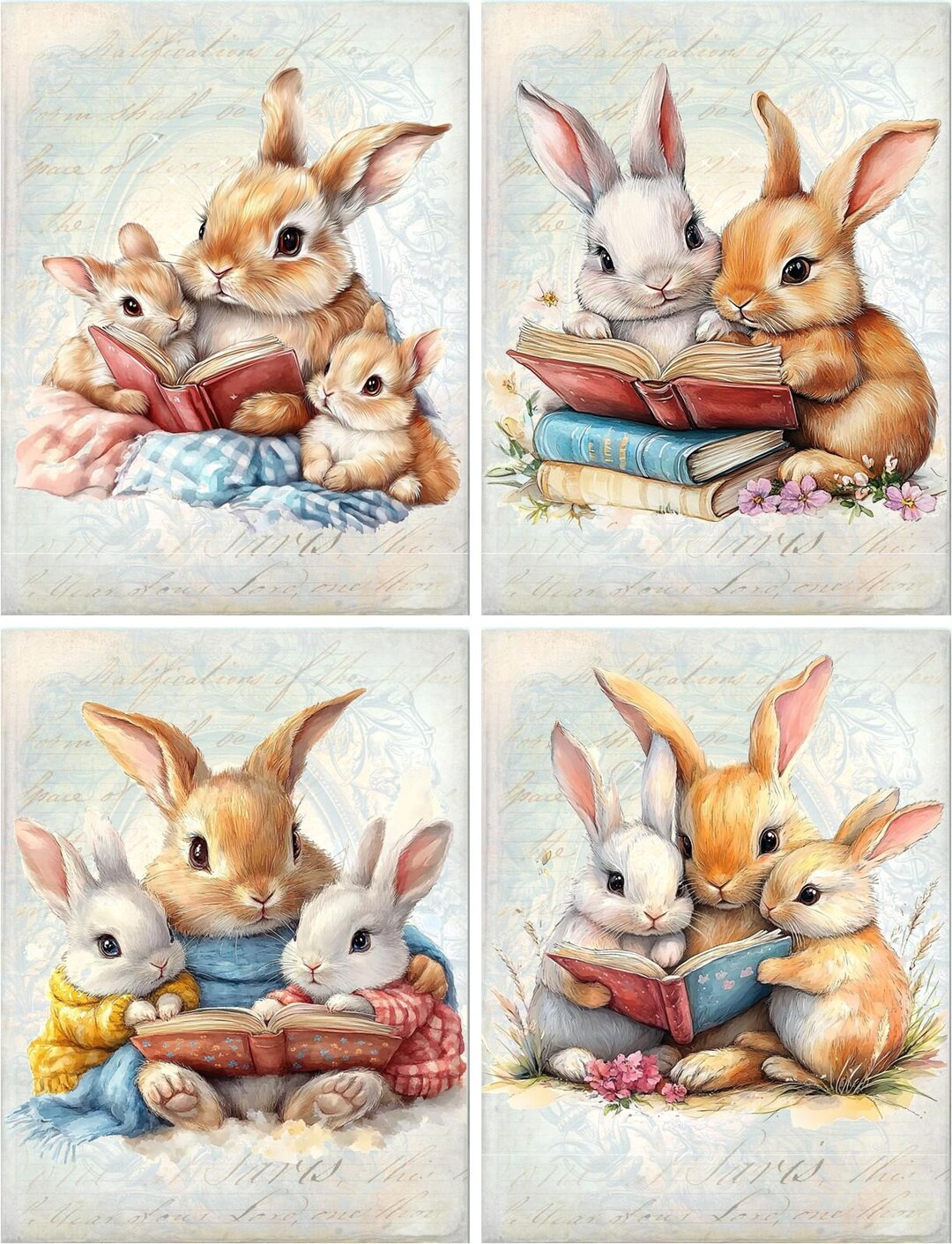 Fold Out Rabbit Writing 8 Bunny Rabbit Reading Books Nursery Glossy Blank Fold Out Note Card ...