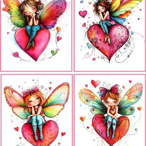 8 Quirky Fairy Valentine Girl Heart glossy fold out Valentine card with envelopes