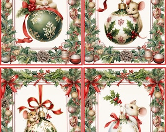 8 Christmas Mice Mouse with ornament glossy blank Christmas card with red envelopes