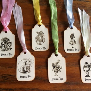 Alice in Wonderland Eat Me, Drink Me, Take Me, Open Me 12 party tags vintage inspired ribbon image 3