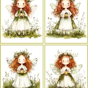 8 Fairy Fairies girl lantern whimsical  fantasy fold out blank glossy cards with envelopes and organza bag