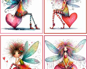 8 Valentine fairy Quirky Fantasy glossy blank cards with envelopes