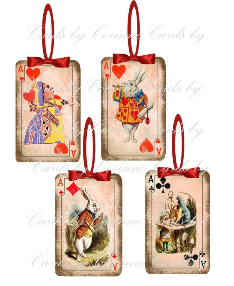 Alice in Wonderland Playing Card Christmas Ornaments Set of 8 Etsy