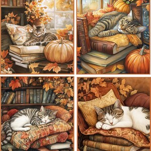 8 Assorted Fall Autumn Cat Books Pumpkins Glossy Blank Fold Out Note ...