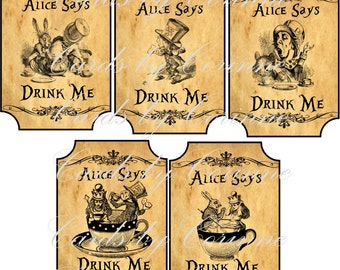 Instant download Alice in Wonderland drink me labels