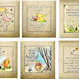 Winnie the Pooh party favors set of 6 tea bag envelopes with quotes personalize baby shower name and date, birthday party name and date
