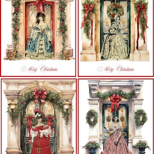 Christmas 8 Jane Austen Regency Vintage front doors glossy blank inside red envelopes