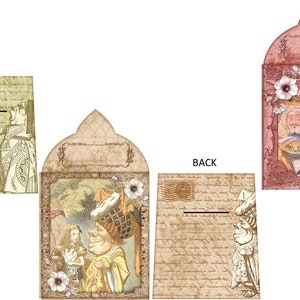 6 Alice in Wonderland tea bag envelopes party favors birthday tea party shower