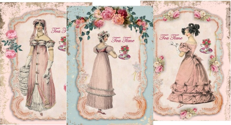 Valentine Jane Austen Tea Time Party Table Tent Cards Set Of 6 - 