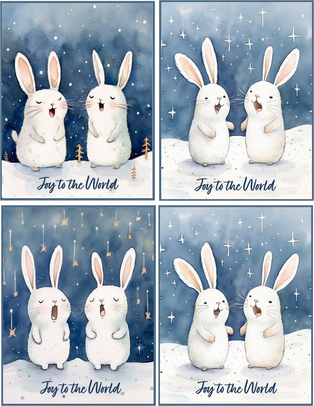 8 Assorted Christmas Singing Bunny Rabbits Joy to the World Glossy ...
