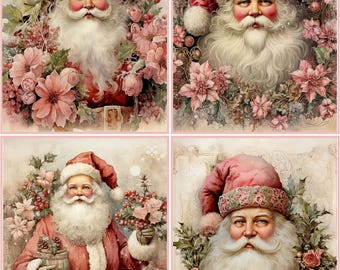 8 assorted Christmas Santa Shabby Chic Pink Christmas glossy blank fold out Christmas Card with envelopes