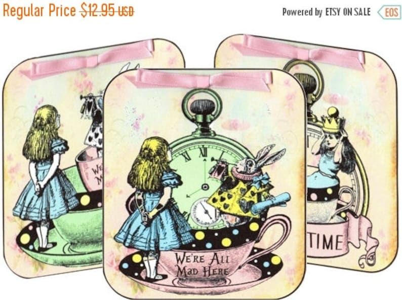 Alice in Wonderland Mad Hatter 6 table tent cards table decoration party favor