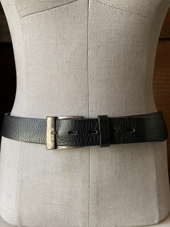 Black Leather Vintage Belt, VTG Mustang Belt Silver Tone Buckle, Sz 32 /  Fits Sizes 31.5 35.5 