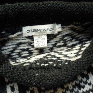 Vintage 80s Club Monaco sweater, black off-white wool, funky geometric design pullover, chunky knit image 4