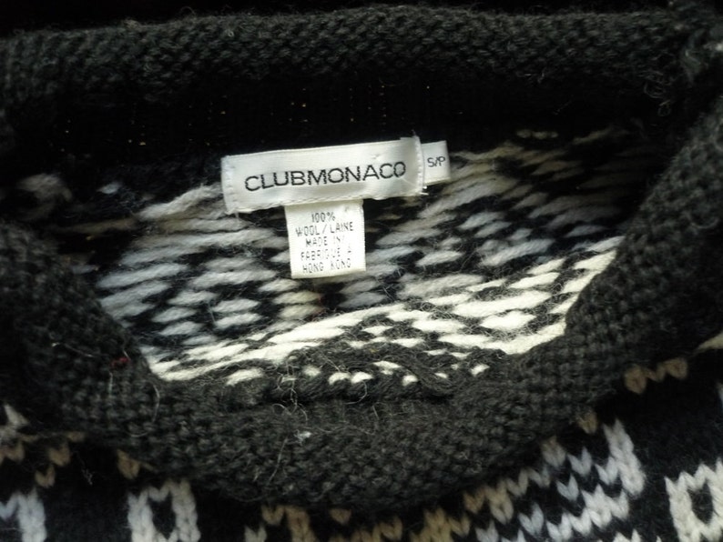 Vintage 80s Club Monaco sweater, black off-white wool, funky geometric design pullover, chunky knit image 4